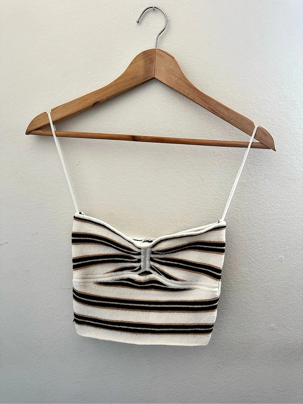 American Eagle MIMIM Striped Cropped Cami in Cream & Black Like New